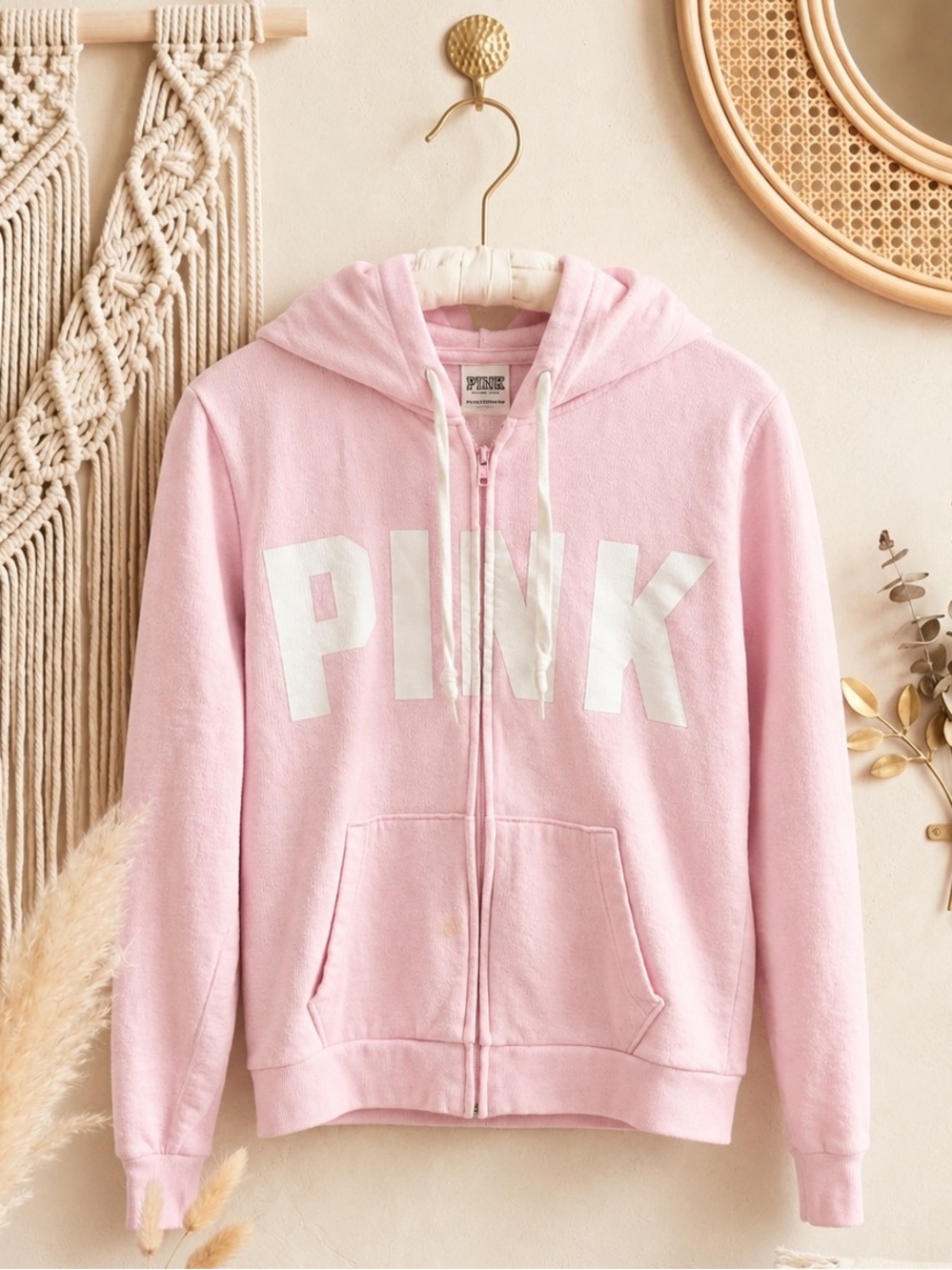 PINK Victoria's Secret Light Pink Full-Zip Hoodie with Logo